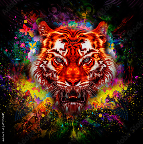 тигр на красочном фоне