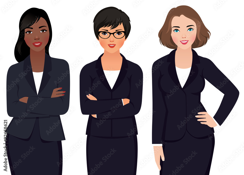 Team Multi Ethnic Womans Businessmen in a Suit/Stock vector illustration of multi ethnic business woman in suits isolated on a white Team Multi Ethnic Womans Businessmen in a Suit/Stock vector illustration of multi ethnic business woman in suits isolated on a white
