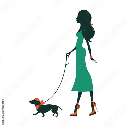 Illustration of a Beautiful woman with dachshund