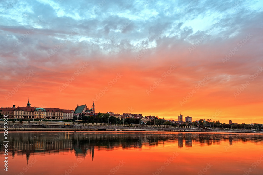 View of the old town in Warsaw at sunset. HDR - high dynamic ran