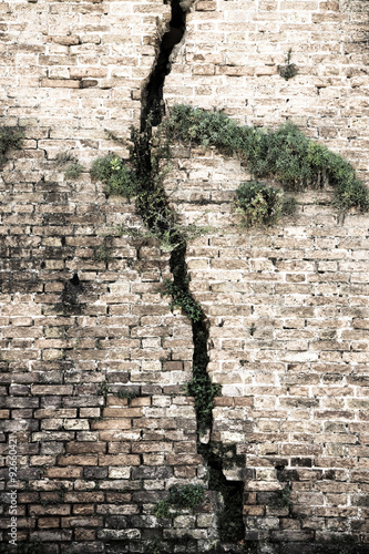 Cracked brick wall - toned image