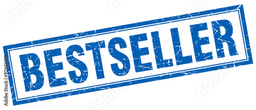 bestseller blue square grunge stamp on white