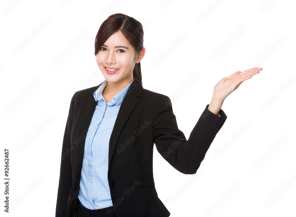 Asian businesswoman with open hand palm Asian businesswoman with open hand palm