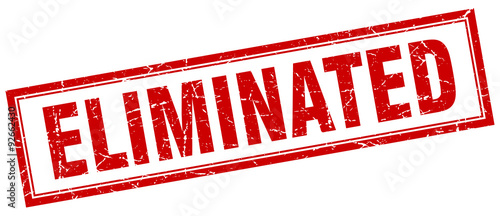eliminated red square grunge stamp on white