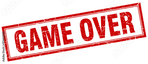 game over red square grunge stamp on white