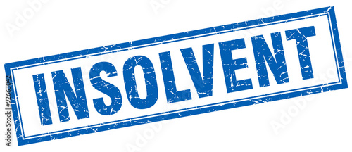 insolvent blue square grunge stamp on white