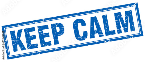 keep calm blue square grunge stamp on white