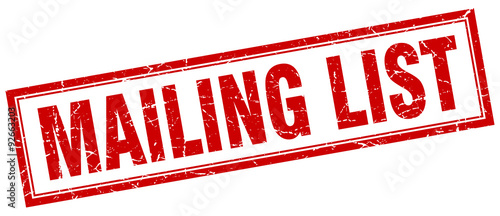 mailing list red square grunge stamp on white