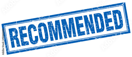 recommended blue square grunge stamp on white