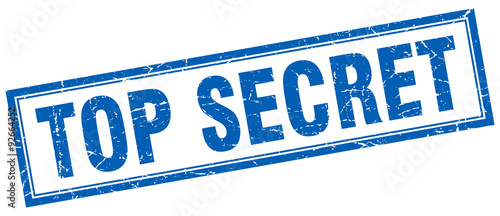 top secret blue square grunge stamp on white