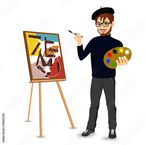happy male painter artist with glasses