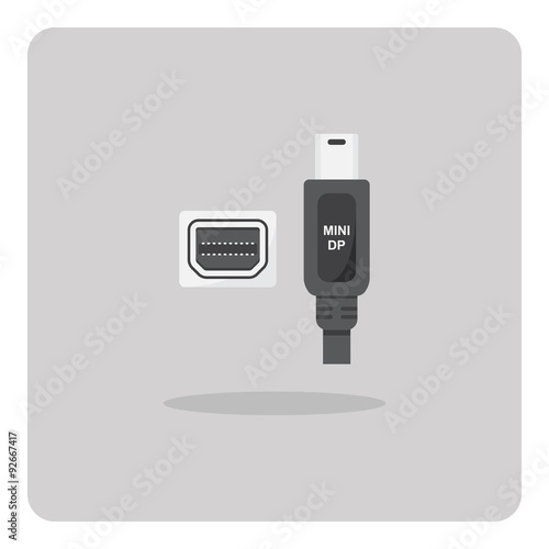 Vector of flat icon, mini display port connector on isolated background