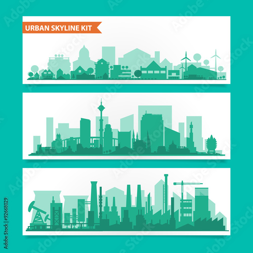 City skyline kit with factories  refineries  power plants etc.