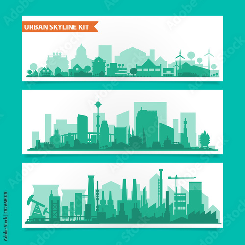 City skyline kit with factories, refineries, power plants etc.