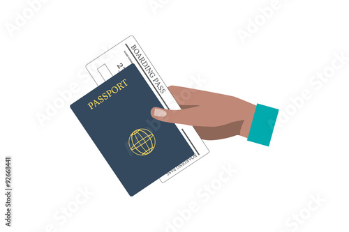 Human Hand Holding Boarding Pass and Passport.