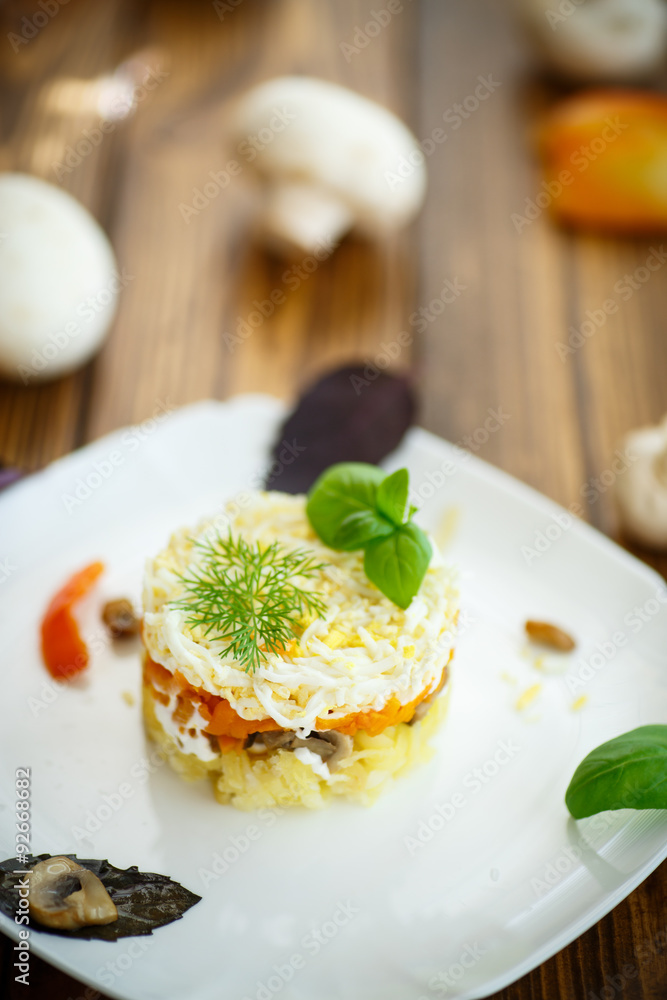 layered salad with mushrooms and vegetables layered salad with mushrooms and vegetables