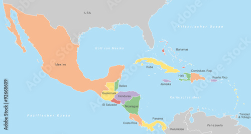 Mittelamerika - Karte in Farbe (mit Beschriftung)