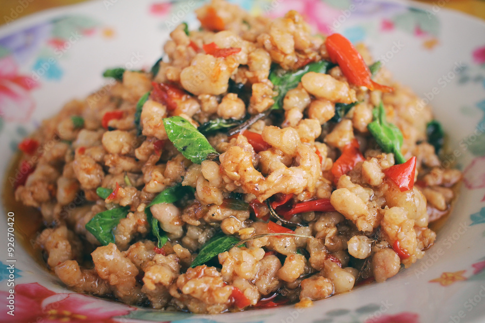 Fried pork and basil Fried pork and basil