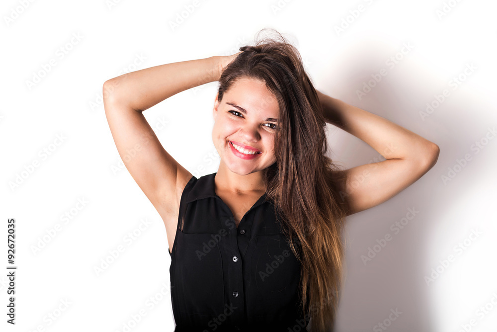 young happy cheerful female isolated on white young happy cheerful female isolated on white