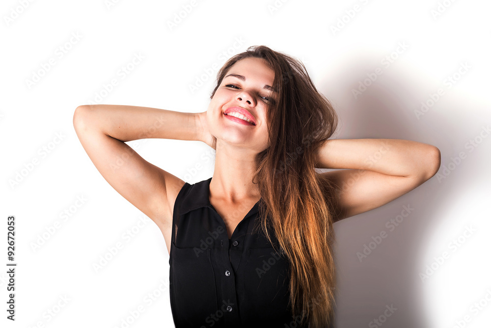 young happy cheerful female isolated on white