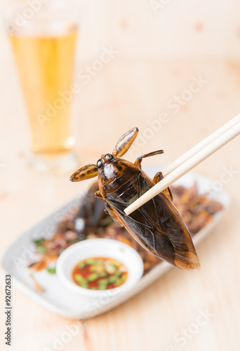 water bug fried on chopsticks