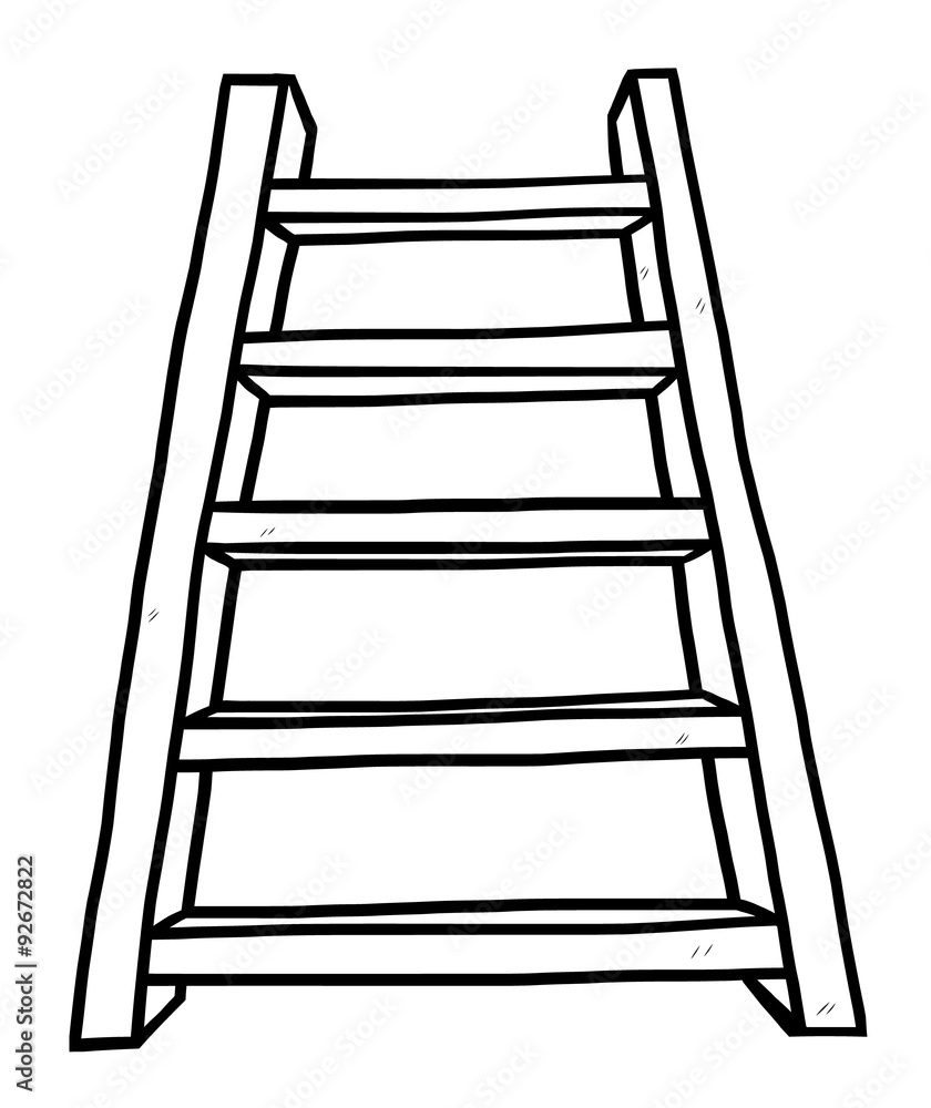 wooden ladder / cartoon vector and illustration, black and white, hand