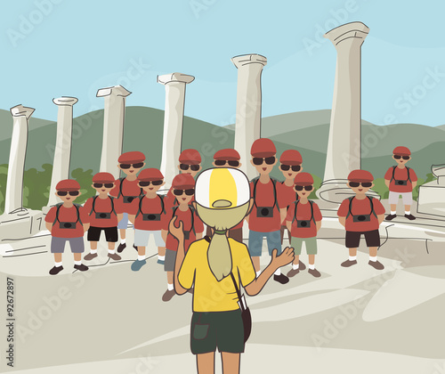 group of tourists at historical site