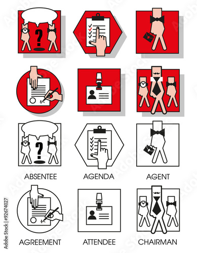 Line icons set of the agreements and meetings