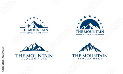 mountain, nature, green, landscape, sun, eco, vector, logo, 