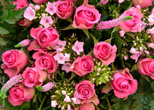 Mixed boquet with colorfull pink roses