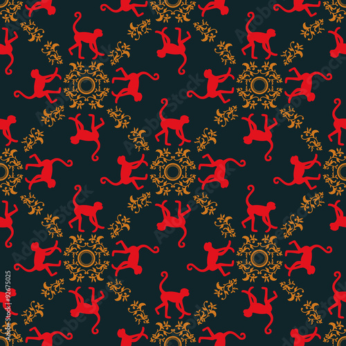 Photography Colorful seamless pattern background with monkeys