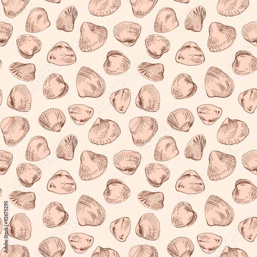 Seamless pattern of different hand drawn shells