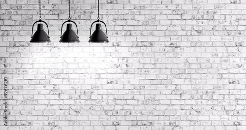 Fototapeta Naklejka Na Ścianę i Meble -  Brick wall with lamps background