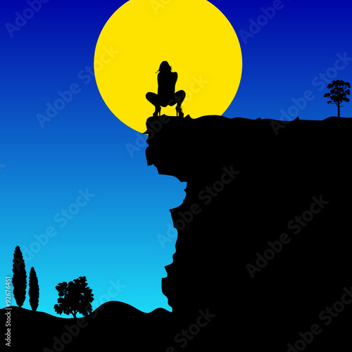 girl on cliff color vector