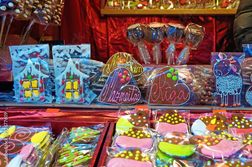 Gingerbread houses and hearts at the european Christmas market s