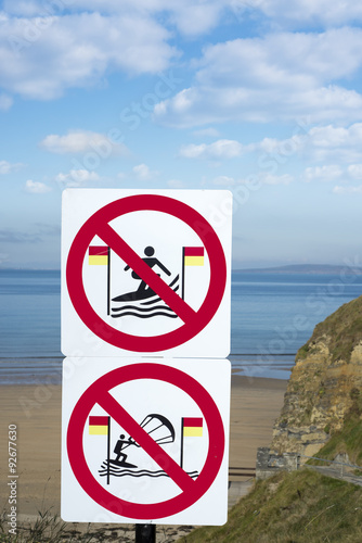 large warning signs for surfers in ballybunion