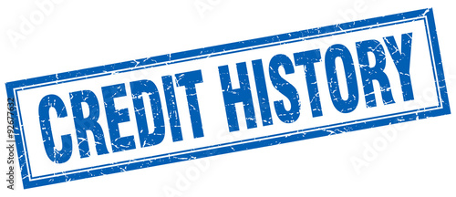 credit history blue square grunge stamp on white
