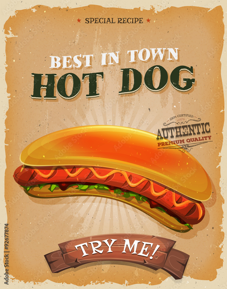 Plakat Grunge i Vintage Hot Dog Burger plakat