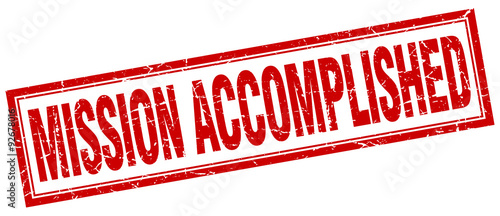 mission accomplished red square grunge stamp on white