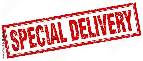 special delivery red square grunge stamp on white