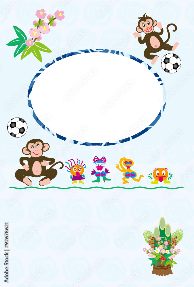 Naklejka premium 申年のサルのイラスト年賀状フォトフレーム