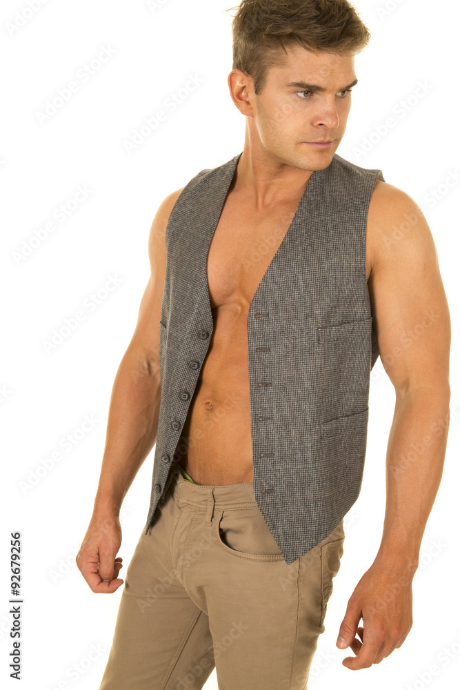 and Touhou fup man in vest no shirt tan pants look side Stock Photo | Adobe Stock
