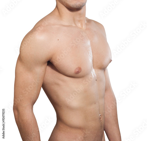 Male chest over white background