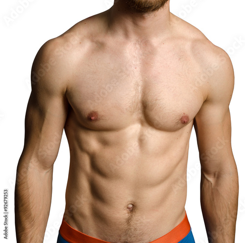 Male chest over white background