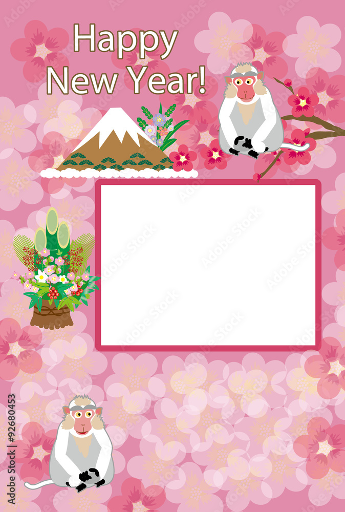 申年の可愛い 白い猿と富士山のイラスト写真フレーム Stock Illustration Adobe Stock