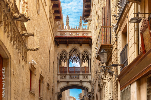 Carrer del Bisbe in Barcelona Gothic quarter, Spain photo