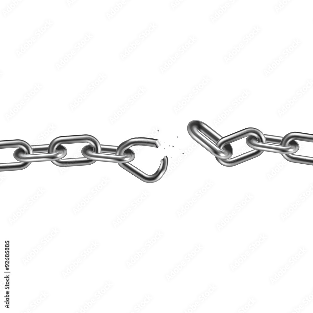 Obraz premium Metalowy zerwany łańcuch 3D. Pojęcie wolności. Ilustracji wektorowych.