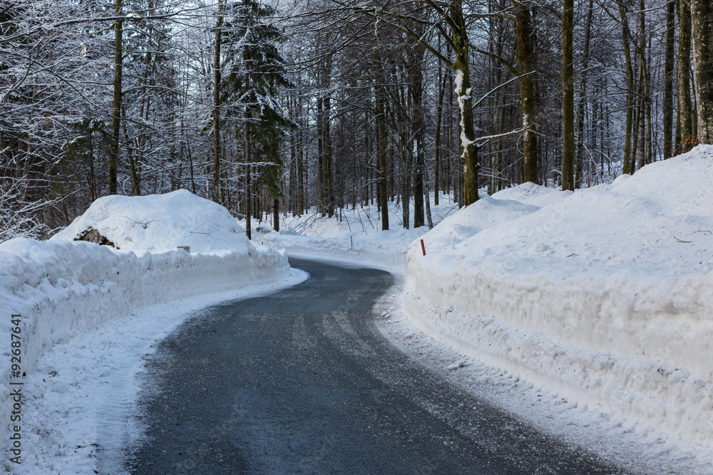 Snowy winter road in Julian Alps Snowy winter road in Julian Alps