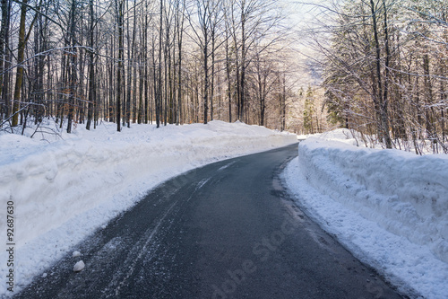 Snowy winter road in Julian Alps