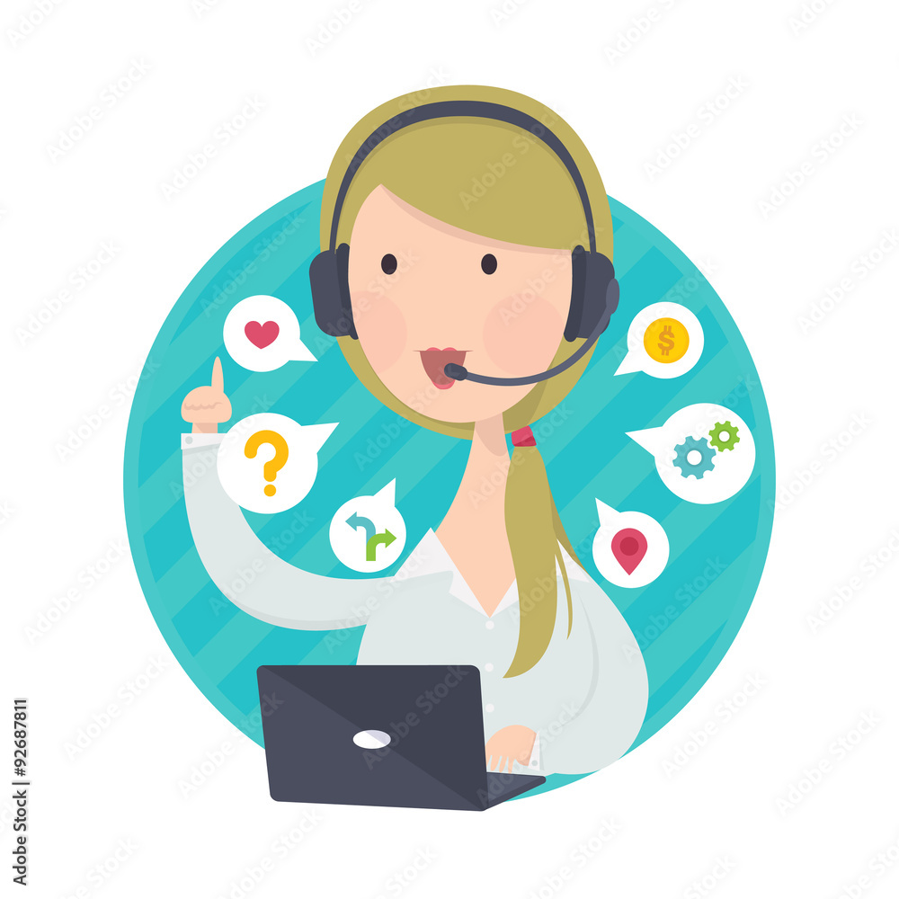 Vector illustration of customer support help desk blond hair woman operator service concept Vector illustration of customer support help desk blond hair woman operator service concept